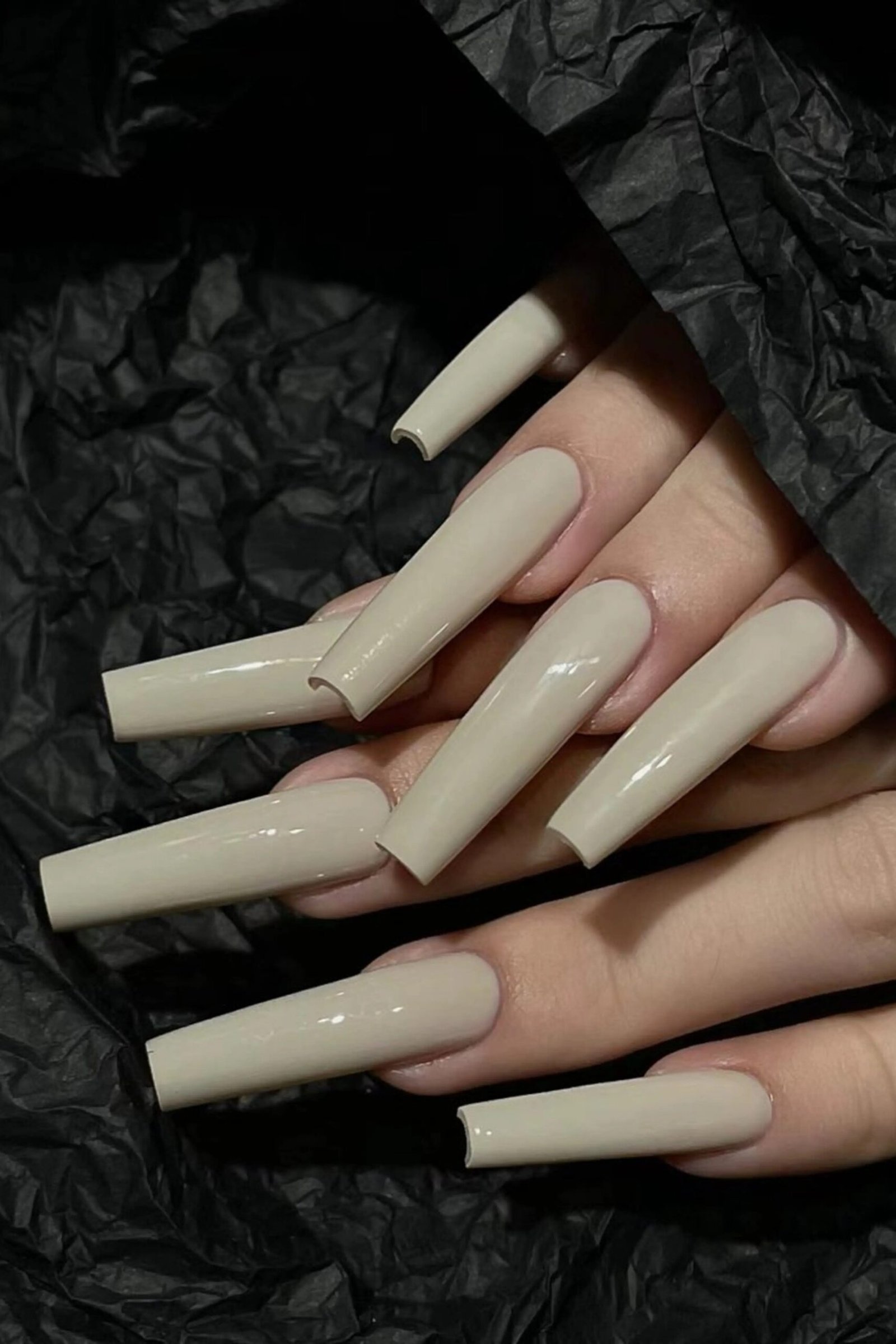 Greige Square Nails - nude nail art idea for women over 40