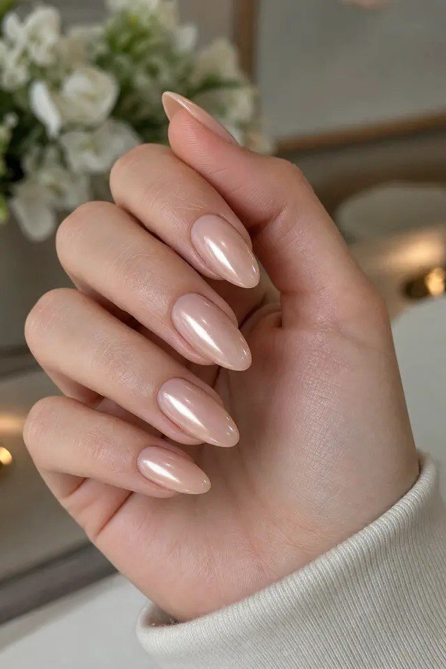 Soft Nude Chrome for a Natural Look - chrome nail designs for women over 60