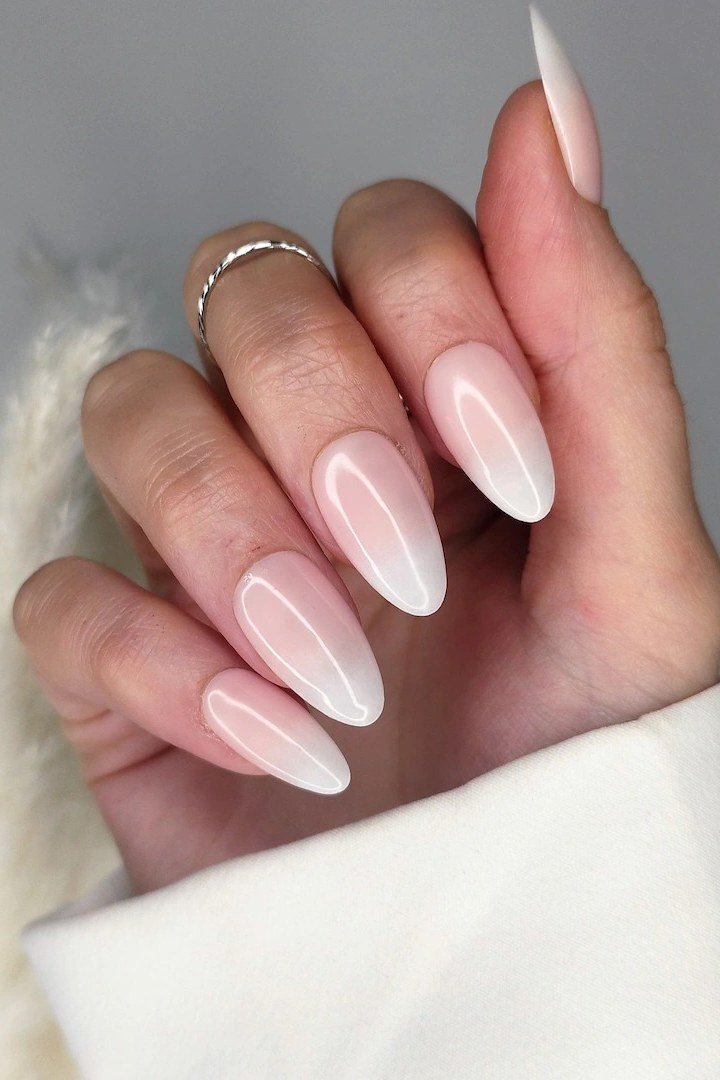 white pink ombre baby boomer nails long almond