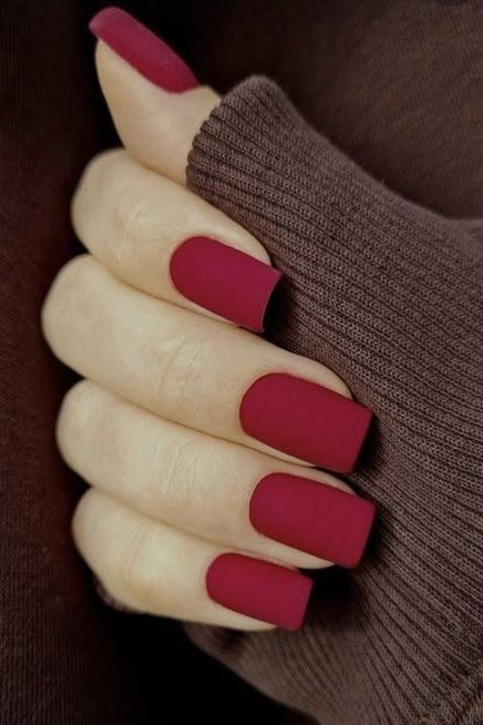 Matte short burgundy, burgundy fall nail idea for women over 60
