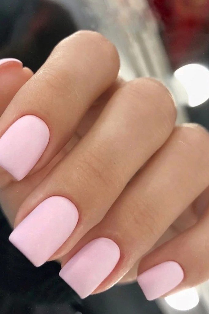 matte baby pink short square nails