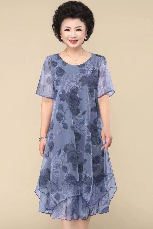 Breezy summer dress for women over 60: blue garden floral midi