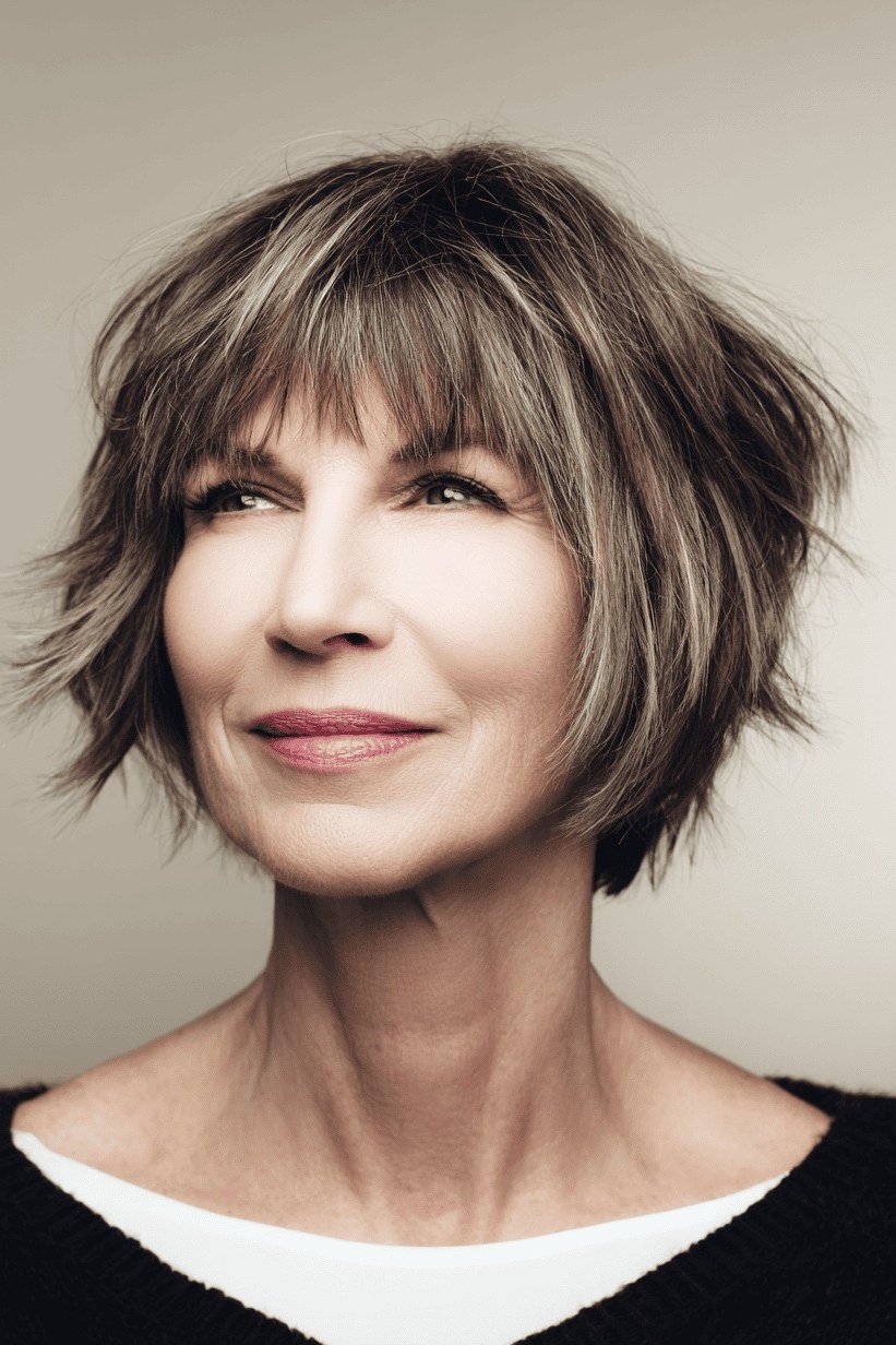 Golden Blonde Face-Framing Layered Bob - trendy layered bob hairstyle for women over 50