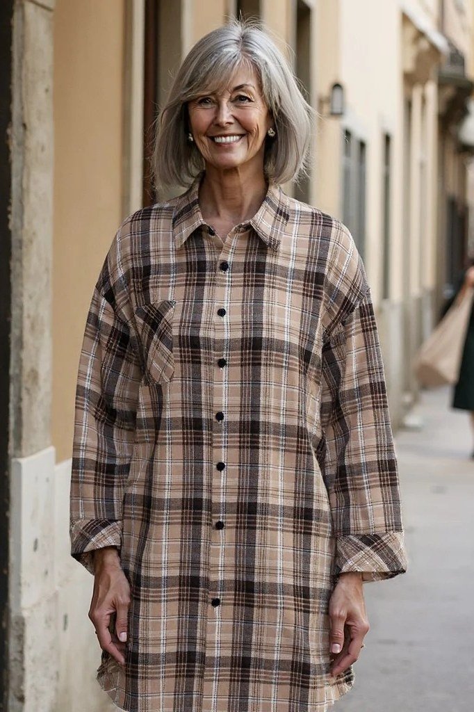 plaid flannel shirt dress for women over 60