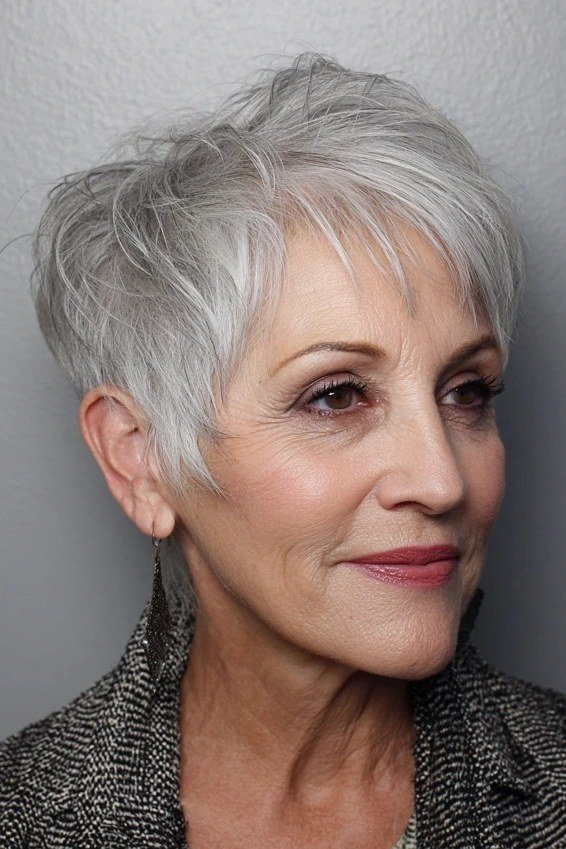 Silver Pixie with Texture - timeless hairstyle for women over 60