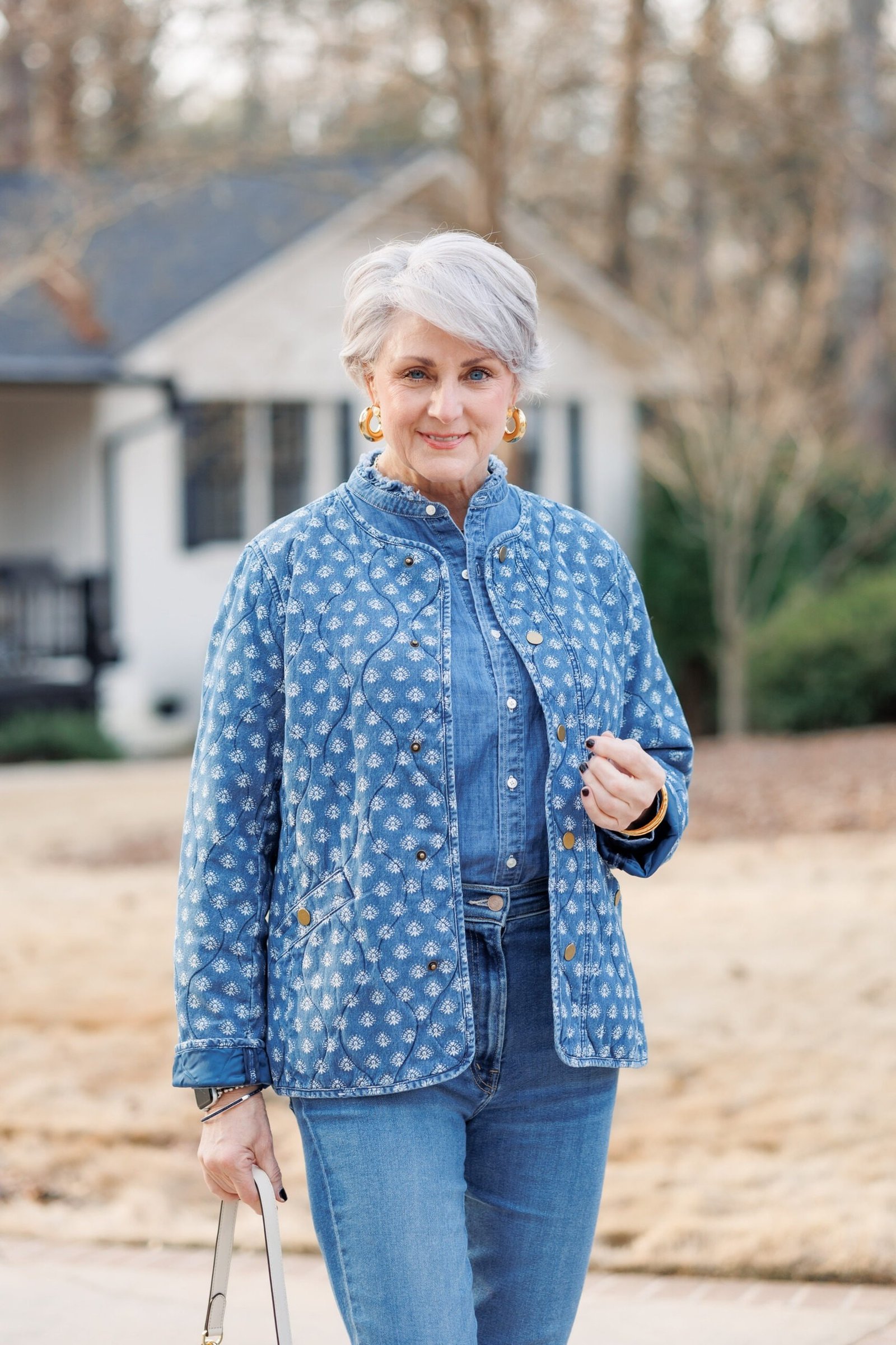 Denim Jacket With Matching Jeans Set - flattering outfit idea for women over 50, how to dress better over 50