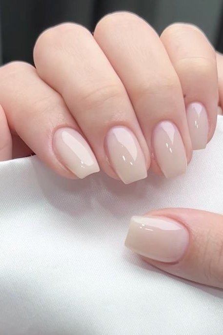Milky White Nude Short Square - elegant nude nail design for women over 60