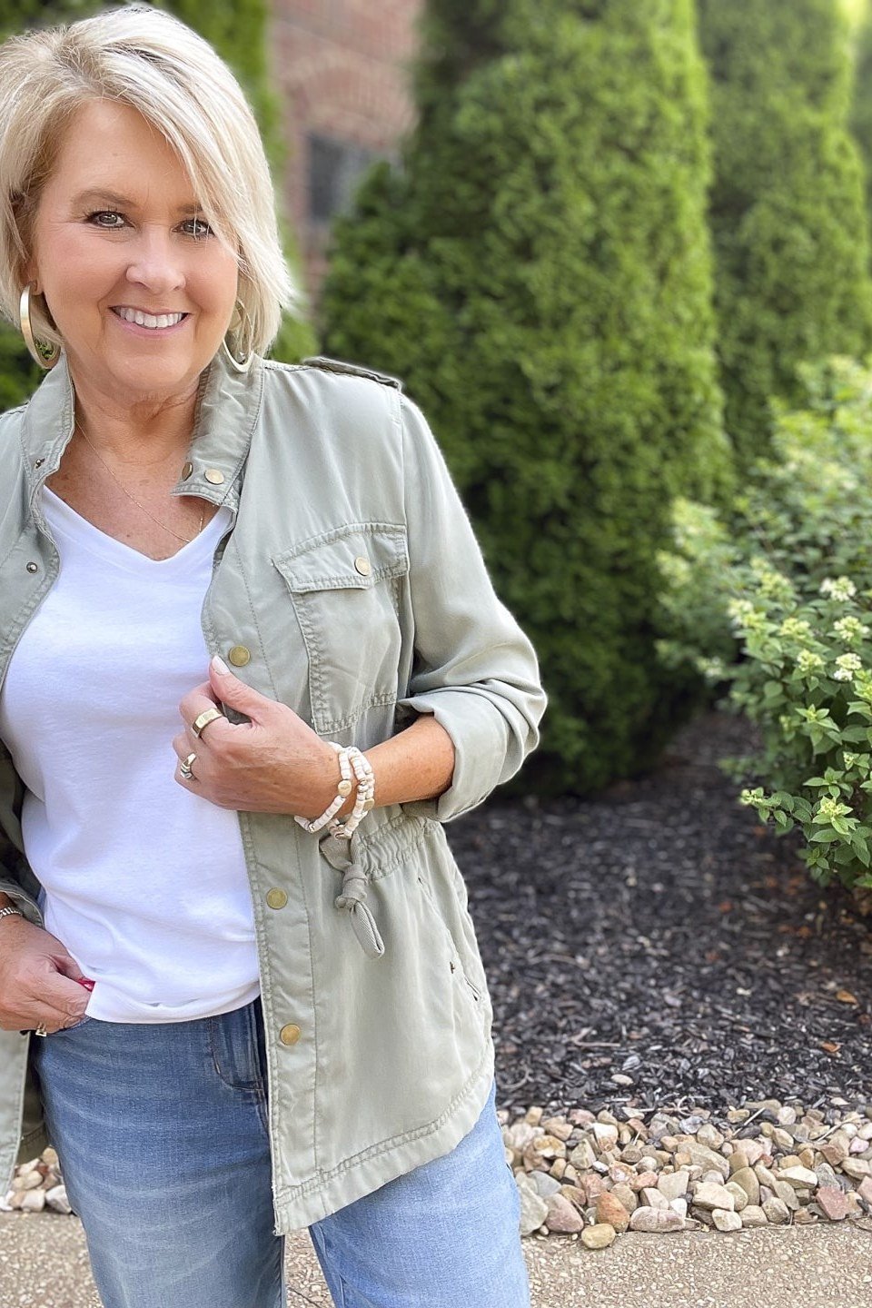 Olive Utility Jacket with White Tee and Jeans - chic casual outfit for women over 50
