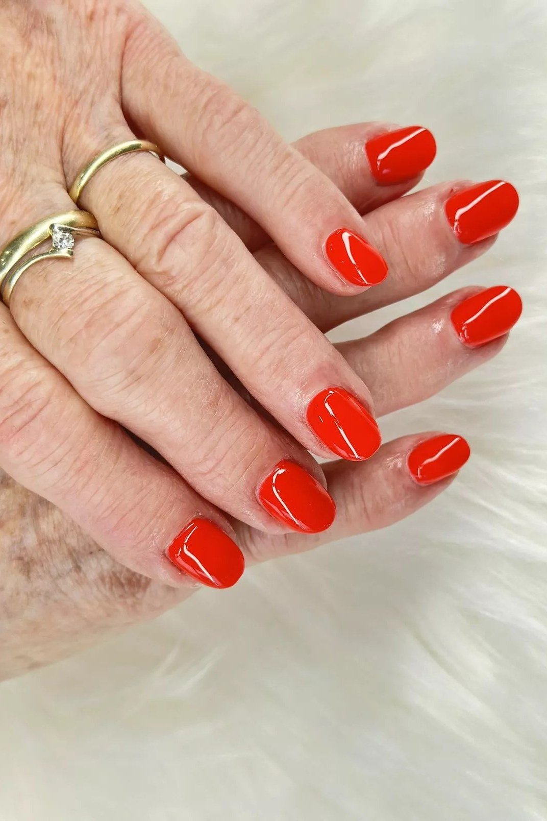 Bright Red-Orange Short Nails, nail color idea for women over 60