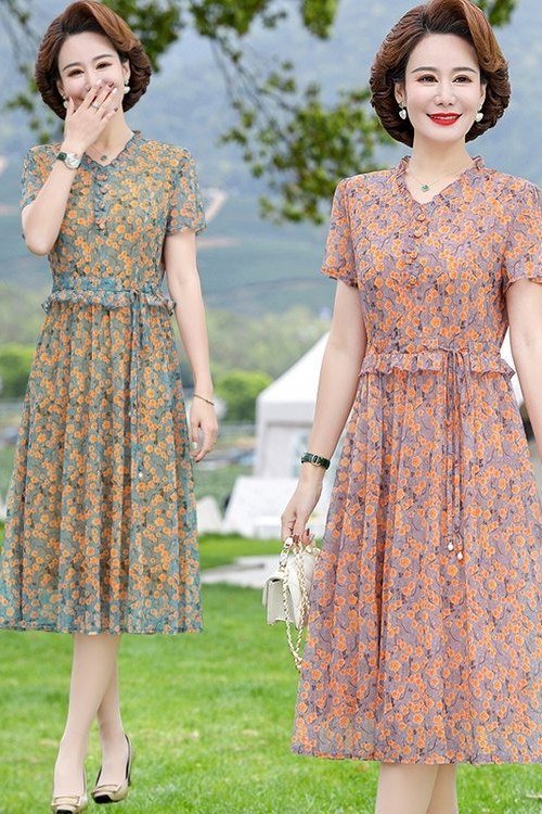 Breezy summer dress for women over 60: white and red floral midi