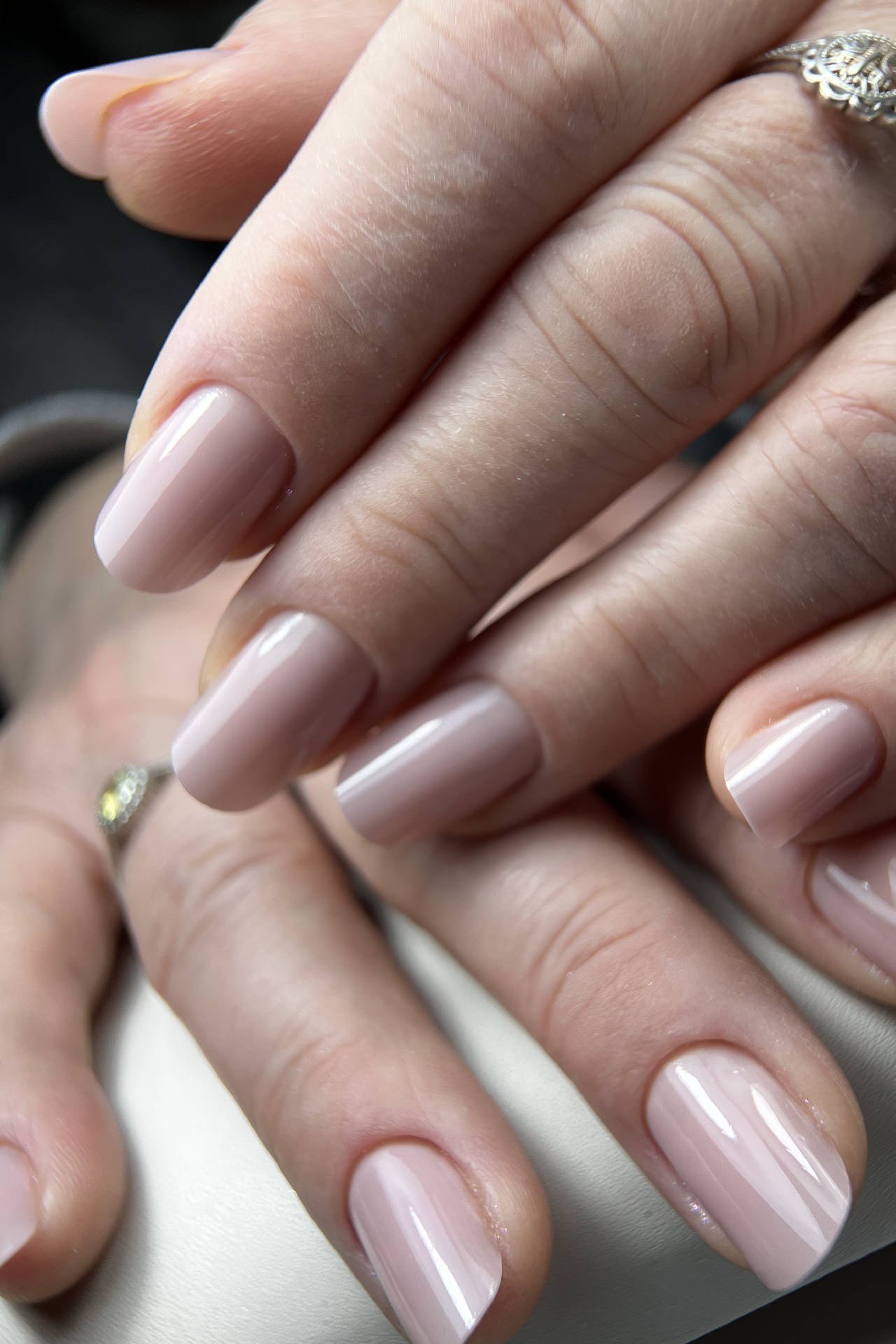 Soft Mauve Pink Almond Nails, understated glam nail color for women over 60