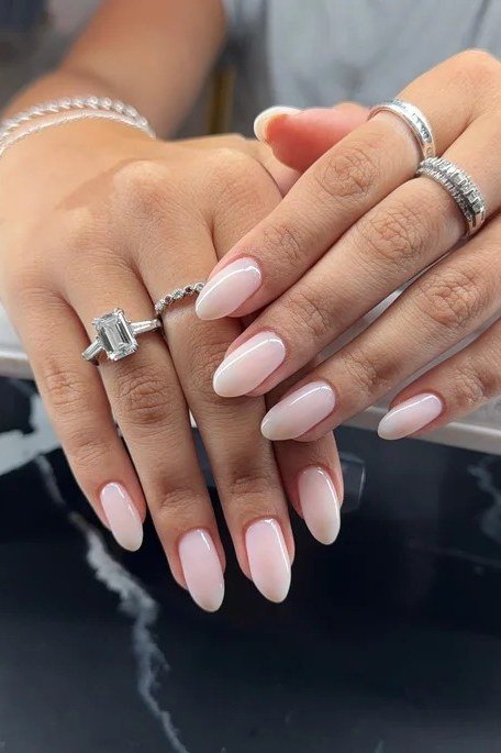 Pale Baby Pink Almond Nails for women over 60
