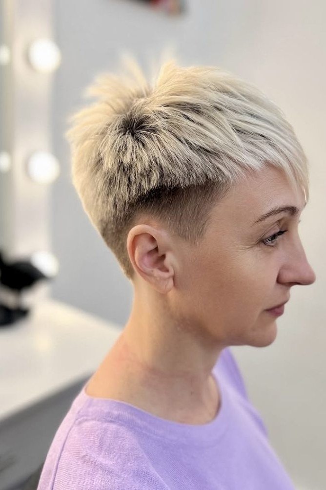 Platinum pixie with undercut for women over 50