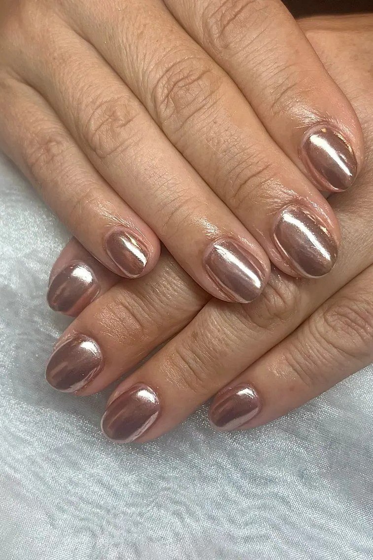 Rose Gold Chrome Nails nail design for women over 40
