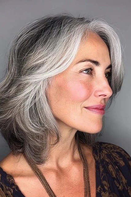 Layered Grey Bob - grey hairstyle for women over 60