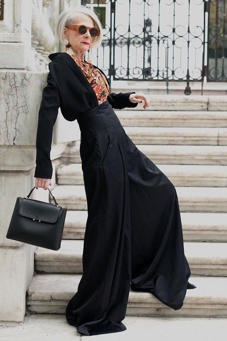 Black wide leg jumpsuit for women over 70
