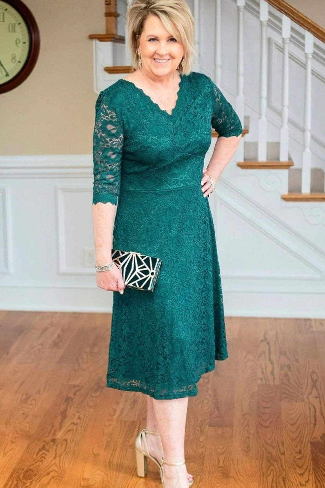 emerald green lace sheath dress with clutch, home interior,, elegant wedding guest dress for women over 60