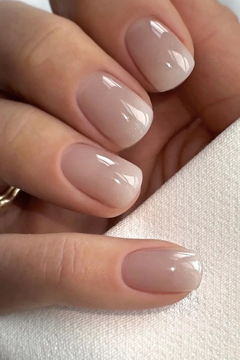 Sheer Taupe Gray Nude Short Oval - elegant nude nail design for women over 60