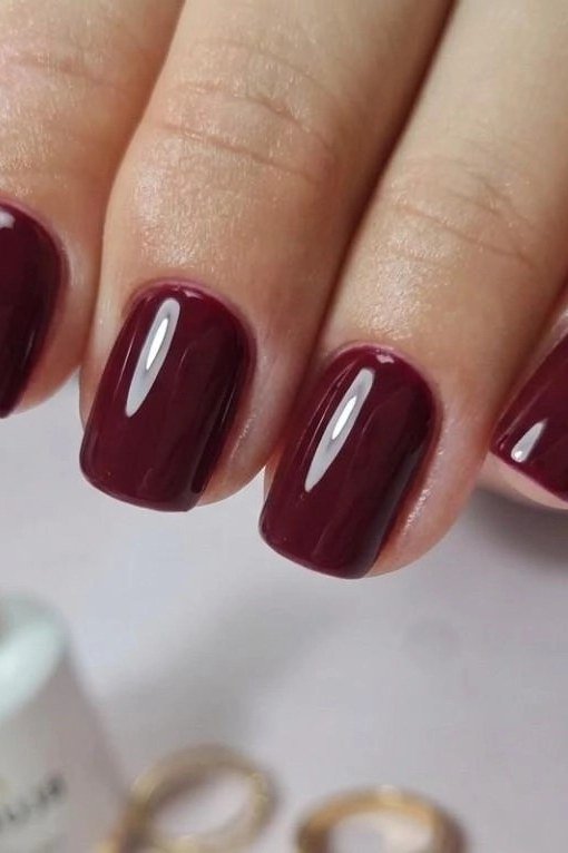 Deep Oxblood Squoval Nails - old money fall nail color for women over 40