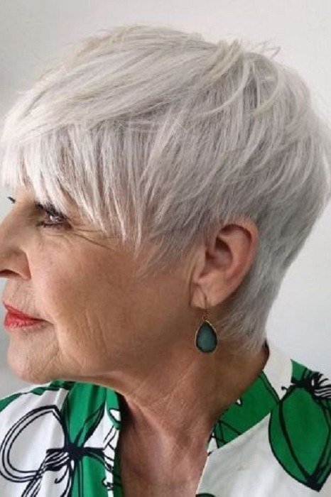 Silver Pixie with Green Earring - sassy hairstyle for older women