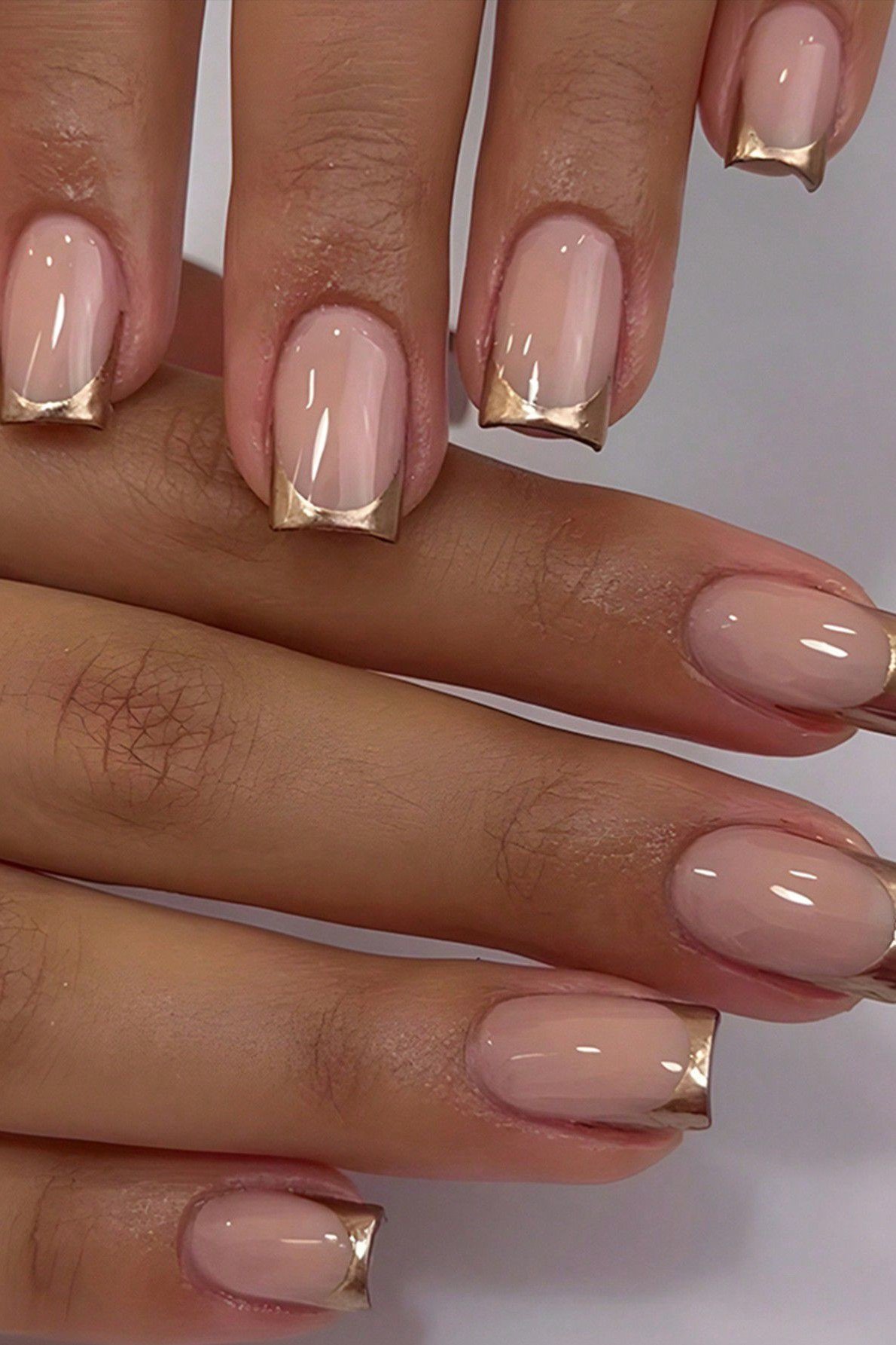 Square Gold Chrome - micro french manicure with ultra-thin tip line, elegant nail design for women over 50