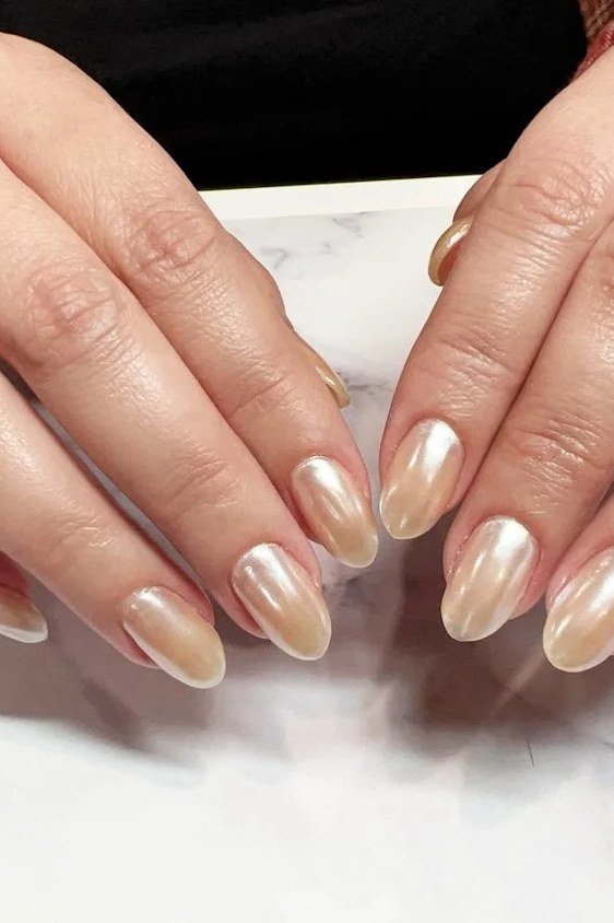 Blush Nude Long Oval Nails - flattering nail polish shade that hides veins for women over 50