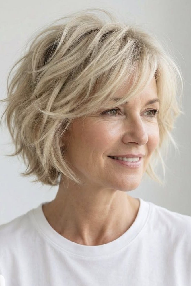 Easy Blonde Layered Shag, layered hairstyle for women over 70