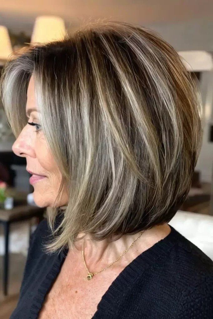 Dimensional Highlighted Blonde Bob, chic bob haircut for women over 50