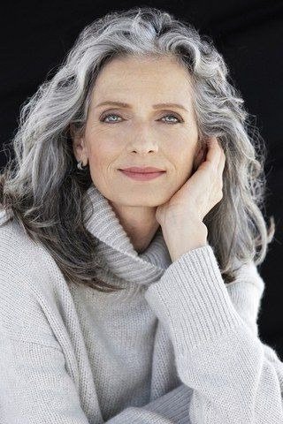 elegant long silver hair in profile view