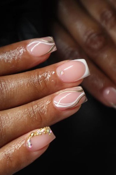 Pink with Fine White Outline French - elegant nail art idea for mature hands, women over 50