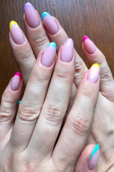 Pastel rainbow french tips yellow pink blue mint nails