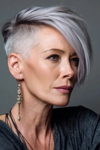 Asymmetrical Pixie with Shaved Side - bold edgy pixie haircut for women over 50