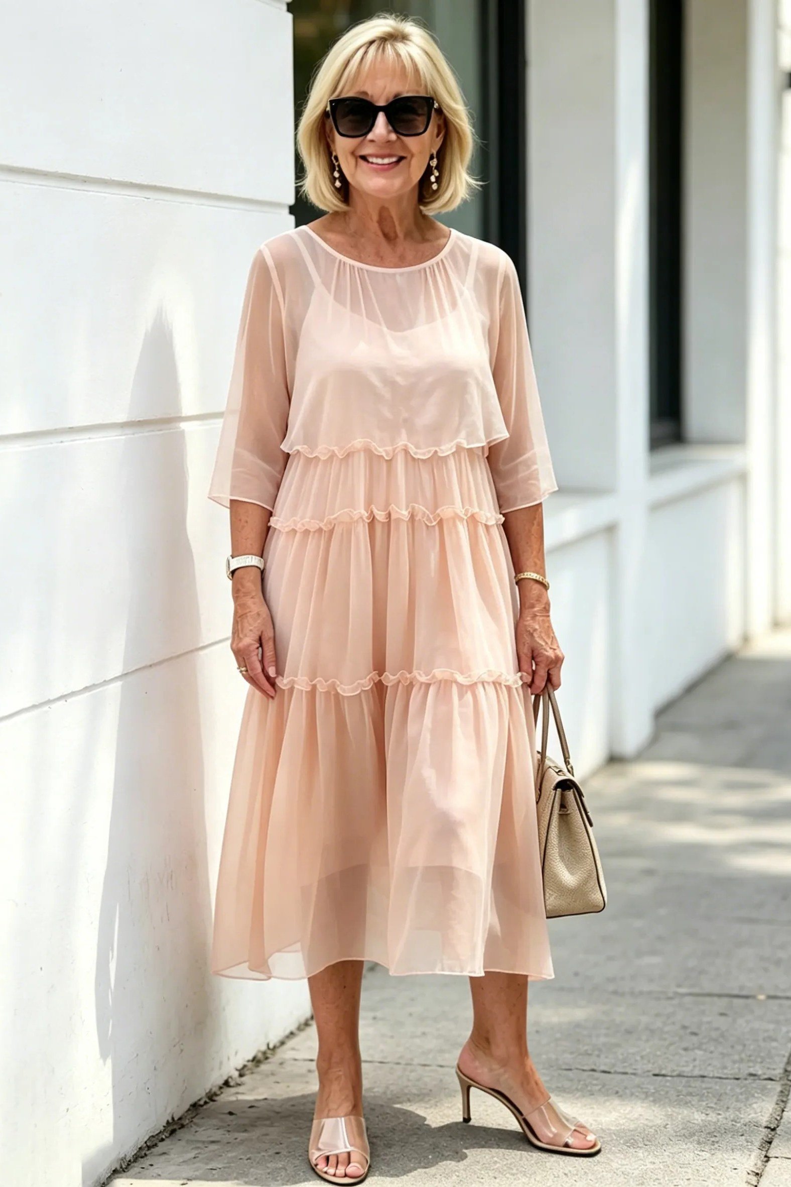 Breezy summer dress for women over 60: dusty blue floral midi