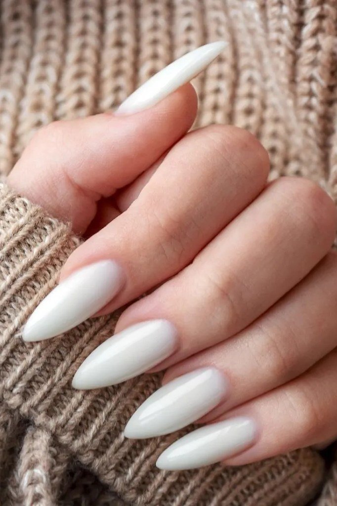 glossy white, almond, beige sweater