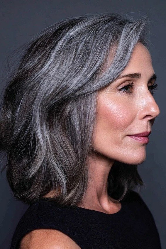 Salt-and-Pepper Bob - grey hairstyle for women over 60