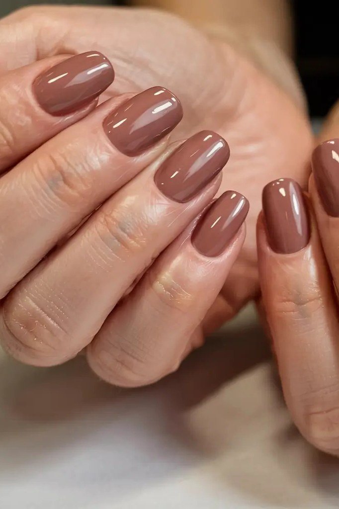 Mauve Taupe Gloss - fall nail color idea for women over 60