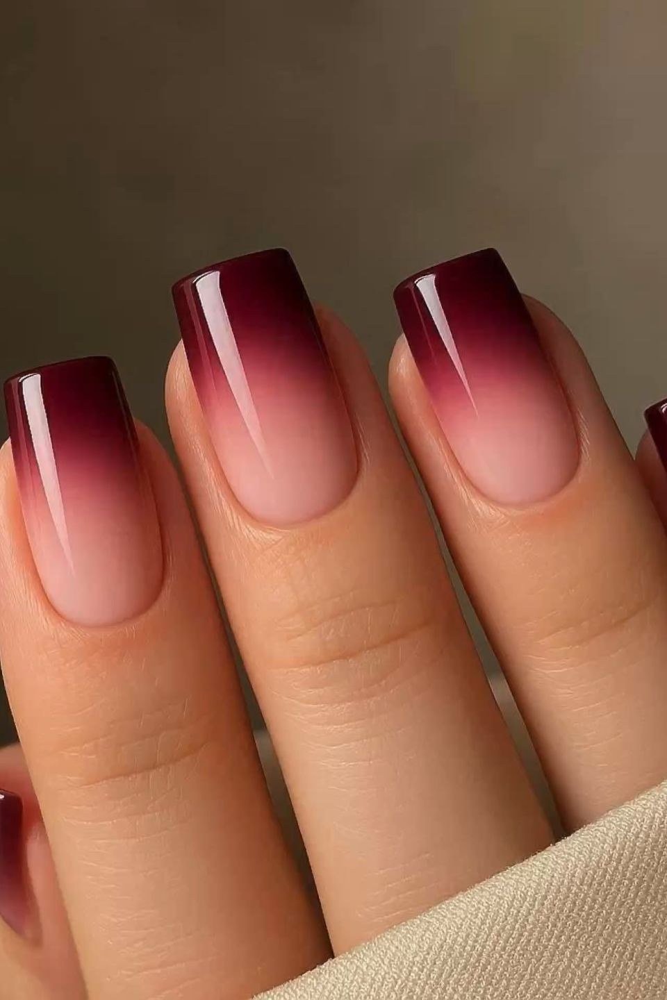 Burgundy ombre square, burgundy fall nail idea for women over 60