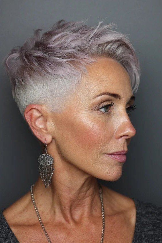 Lavender Undercut Pixie - bold edgy pixie haircut for women over 50