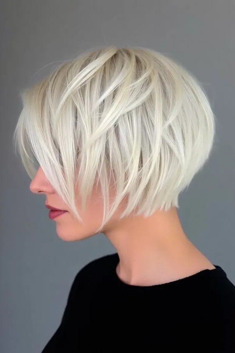 White Textured Layered Bob for women over 60