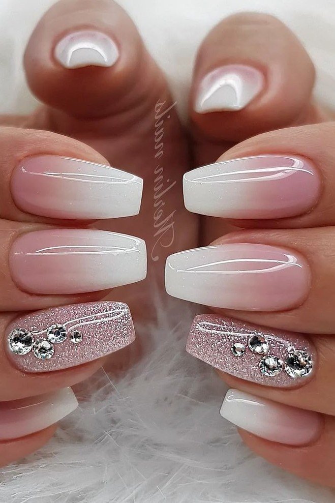 White french with rhinestone art for older women