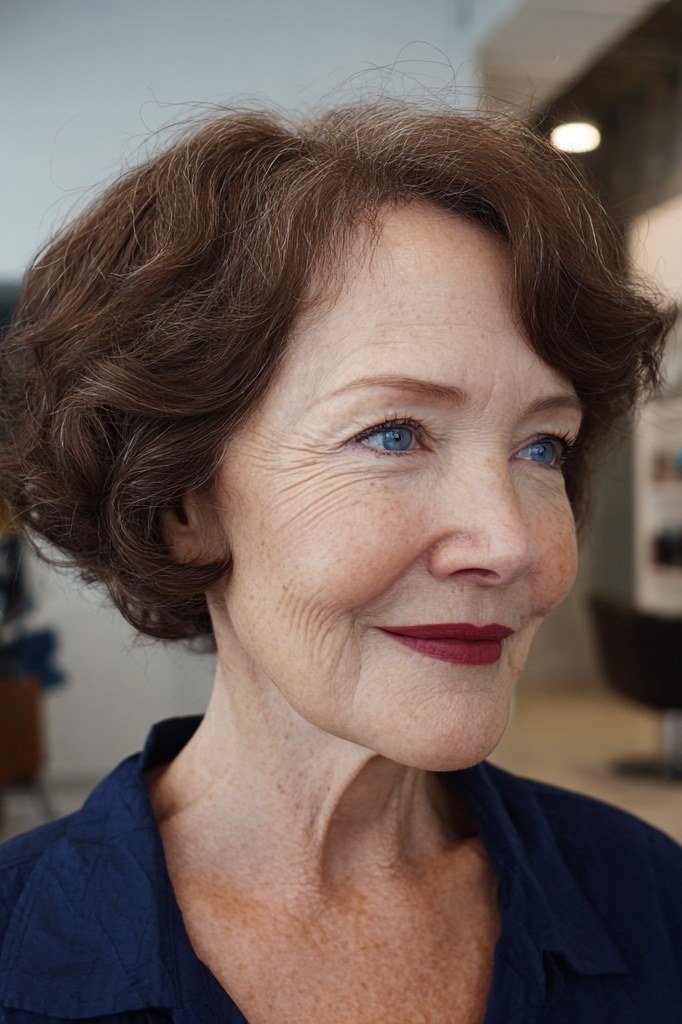 Dark Brown Wavy Bob - short wavy bob hairstyle for women over 60