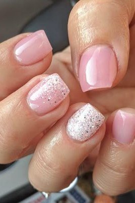 Soft Pink Nails with Glitter Accent for women over 60
