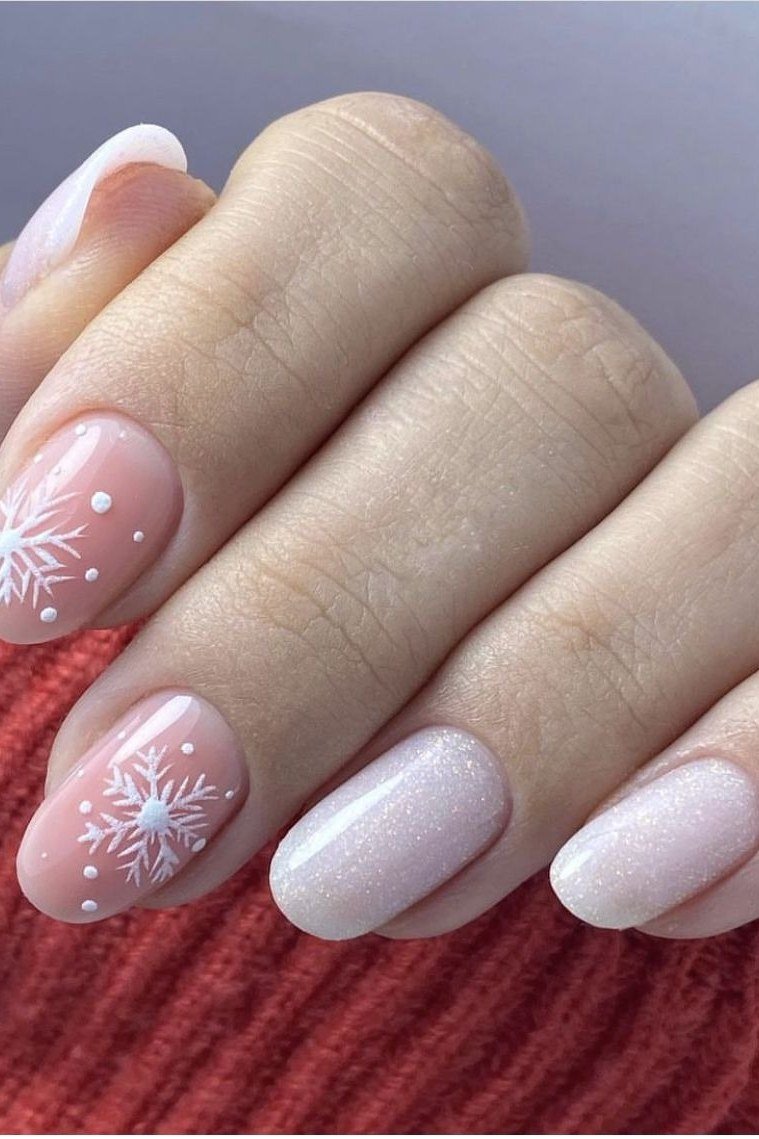 blush pink with white snowflakes