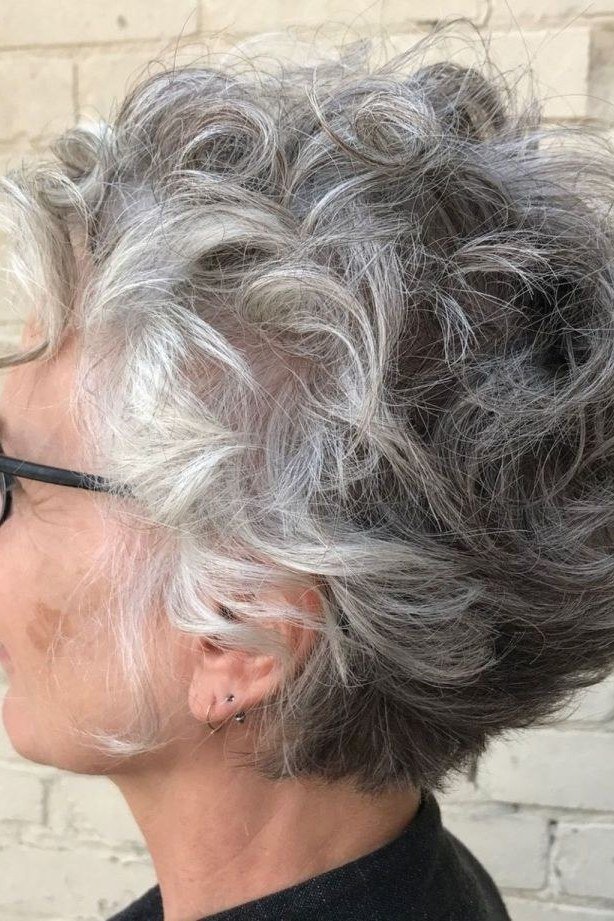 Shaggy silver bob haircut for women over 50