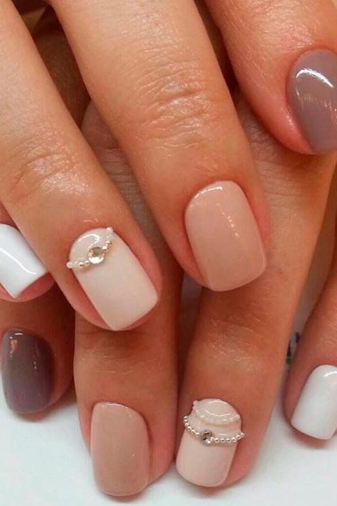Nude and Mauve Nails with Pearl Accents for women over 70