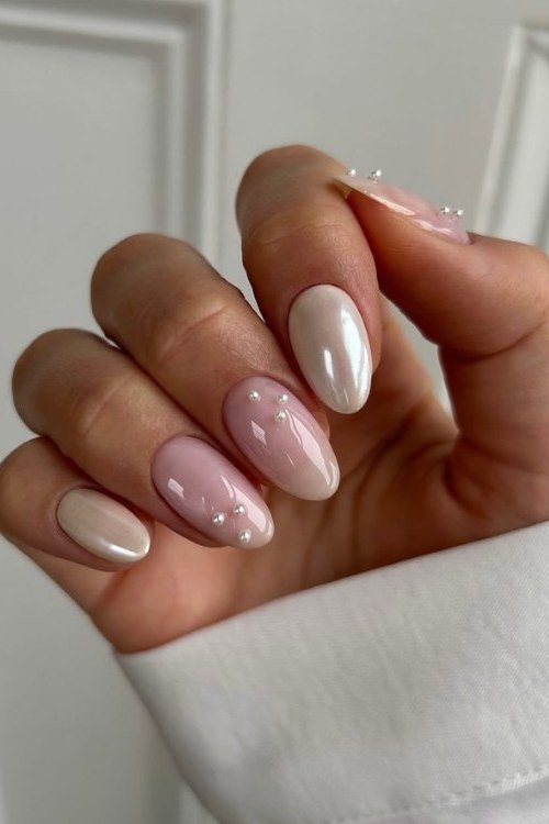 Pearl Chrome Pink Nails for women over 60