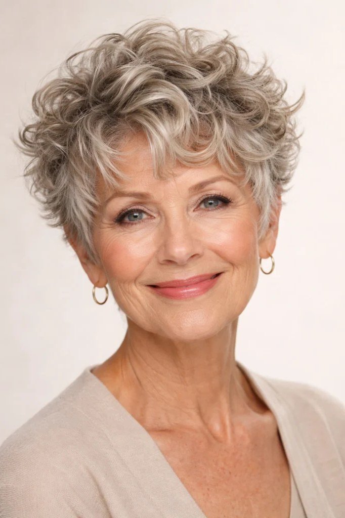 Short curly gray pixie for women over 70