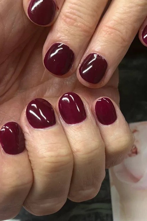 Dark Cherry Round Nails - old money fall nail color for women over 40