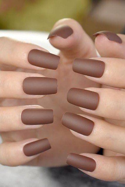 Matte Taupe Short Square Nails - brown nail idea for women over 50