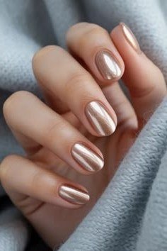 Bronze Copper Chrome on Short Nails - chrome nail designs for women over 60